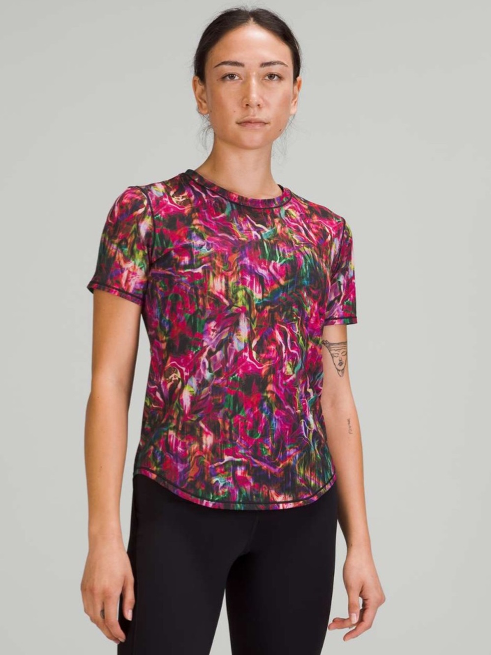 Lululemon High Neck Running Training T-Shirt Hyper Flow Pink Multi Active Top